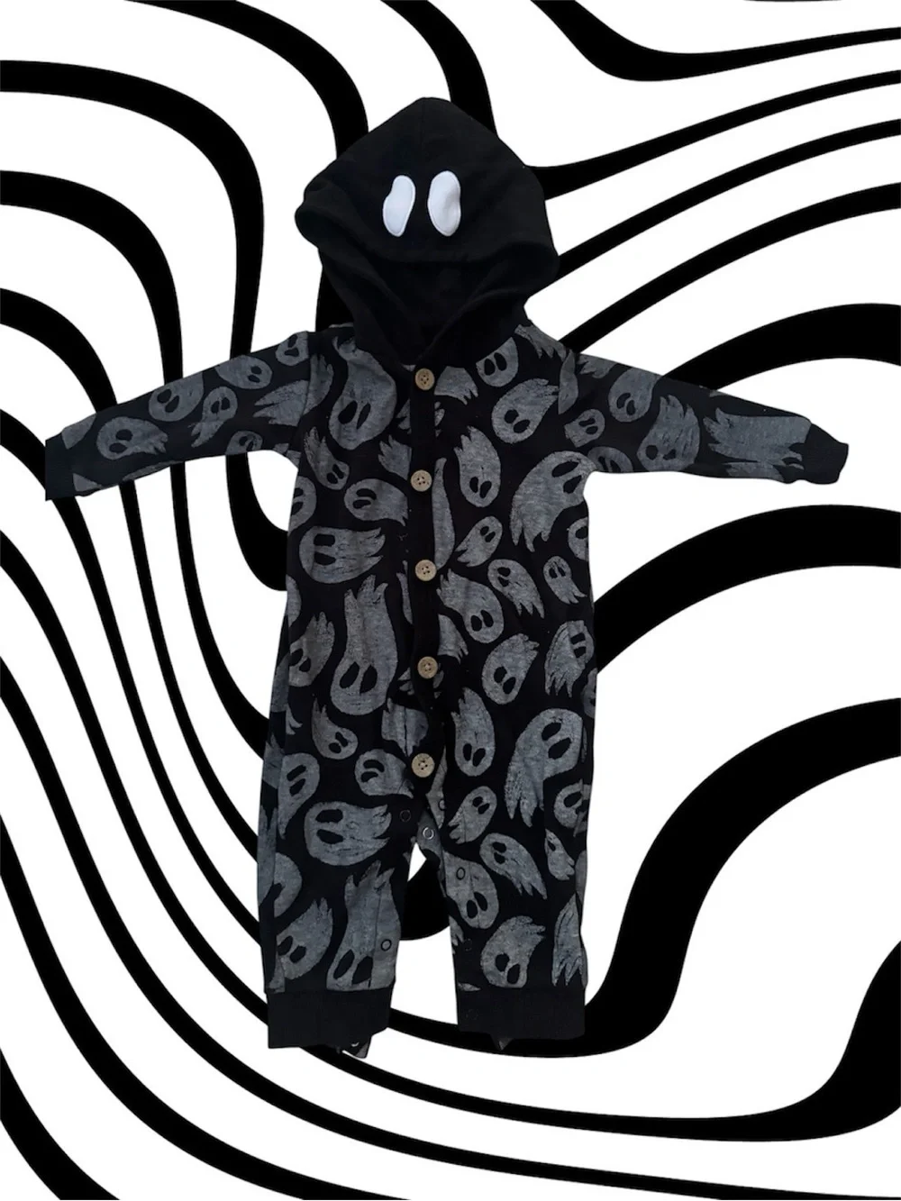 Kids Grey and Black Set of Two Halloween Onesies- Bat & Ghost Print